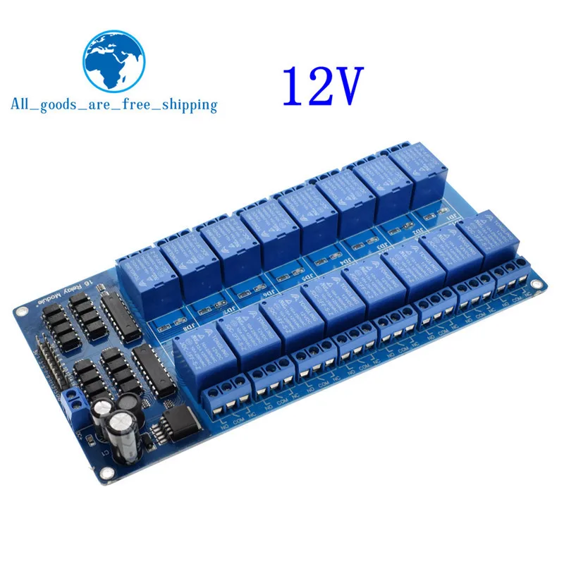 TZT teng 5 в 12 В 16 канальный релейный модуль для arduino ARM PIC AVR DSP электронный релейный ремень оптрон изоляция - Цвет: 12V 16 Channel