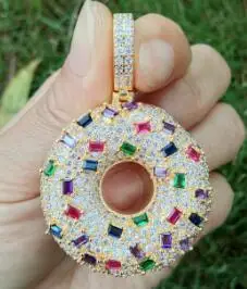 Gold A Style Iced CZ Пончик подвески для женщин цепочки и ожерелья Золото Цвет Серебряный хип хоп ожерелье ювелирные изделия подарок CN109 - Окраска металла: Gold A Style