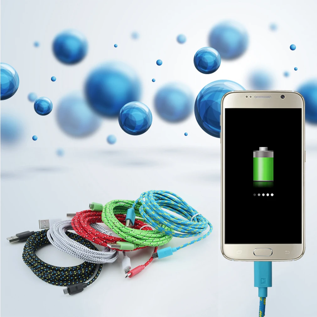 3 метра 10 футов плетеный провод Micro USB кабель для синхронизации нейлоновые
