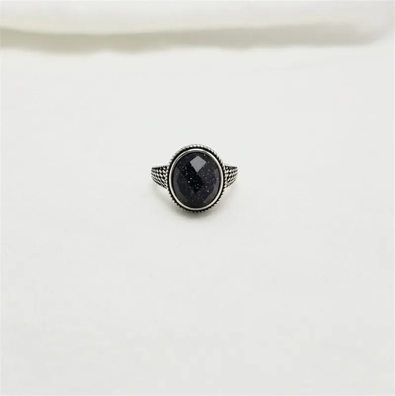 Glitter Blue Onyx Зеленый/красный/черный оникс, натуральный камень, 925 пробы, серебряная сетка, Женское кольцо, старинное Серебро S925, овальный камень, Винтажное кольцо OL - Цвет основного камня: Glitter Blue Onyx