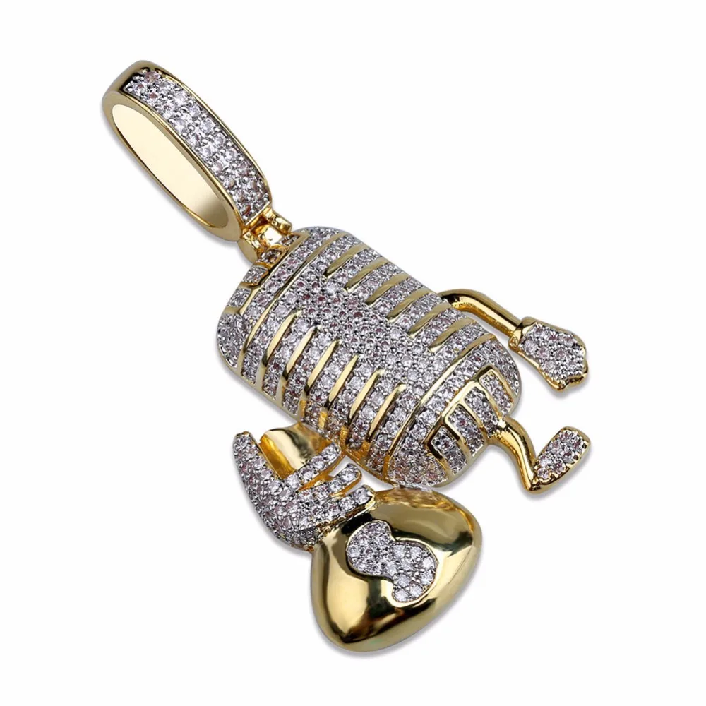 Микро-паве ЧР камень Bling лед из мультфильма кулон микрофон золото Цвет медный
