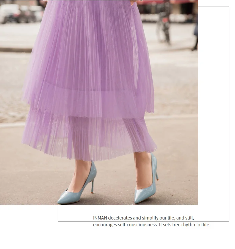 INMAN Spring New Arrival High Waist Slim Retro Literary Double Layer Gauze Women A-line Skirt