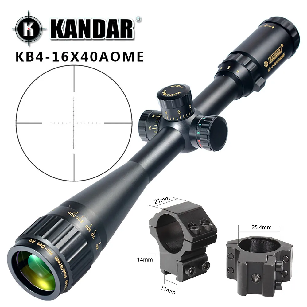 KANDAR Gold Edition 4-16x40 AOME стекло гравированное Mil-dot Сетка фиксирующий прицел охотничий прицел тактический оптический прицел - Цвет: with Dovetail Rings