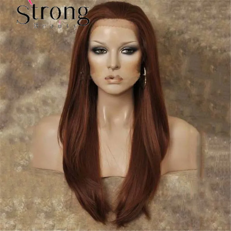 StrongBeauty кружевной передний Длинный прямой Auburn/медный красный высокий тепловой парик из синтетического материала Выбор цвета