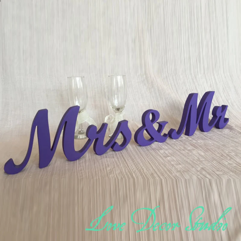 

free shipping Dark Purple wedding Sweetheart table decor wooden signs. wedding decoration MR&MRS letters