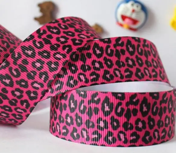 free shipping 1&quot(25mm) Rose Red Leopard Grosgrain ribbon hairbows printed Garment accessories Hair | Дом и сад