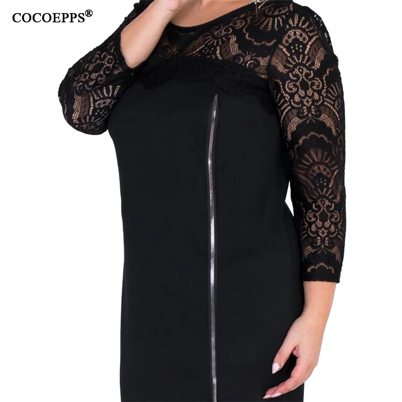 

COCOEPPS Women Dress 2019 Summer Plus Big Size Clothes Black Lace elegant office Lady Large Size Vestidos Bodycon Women Dresses