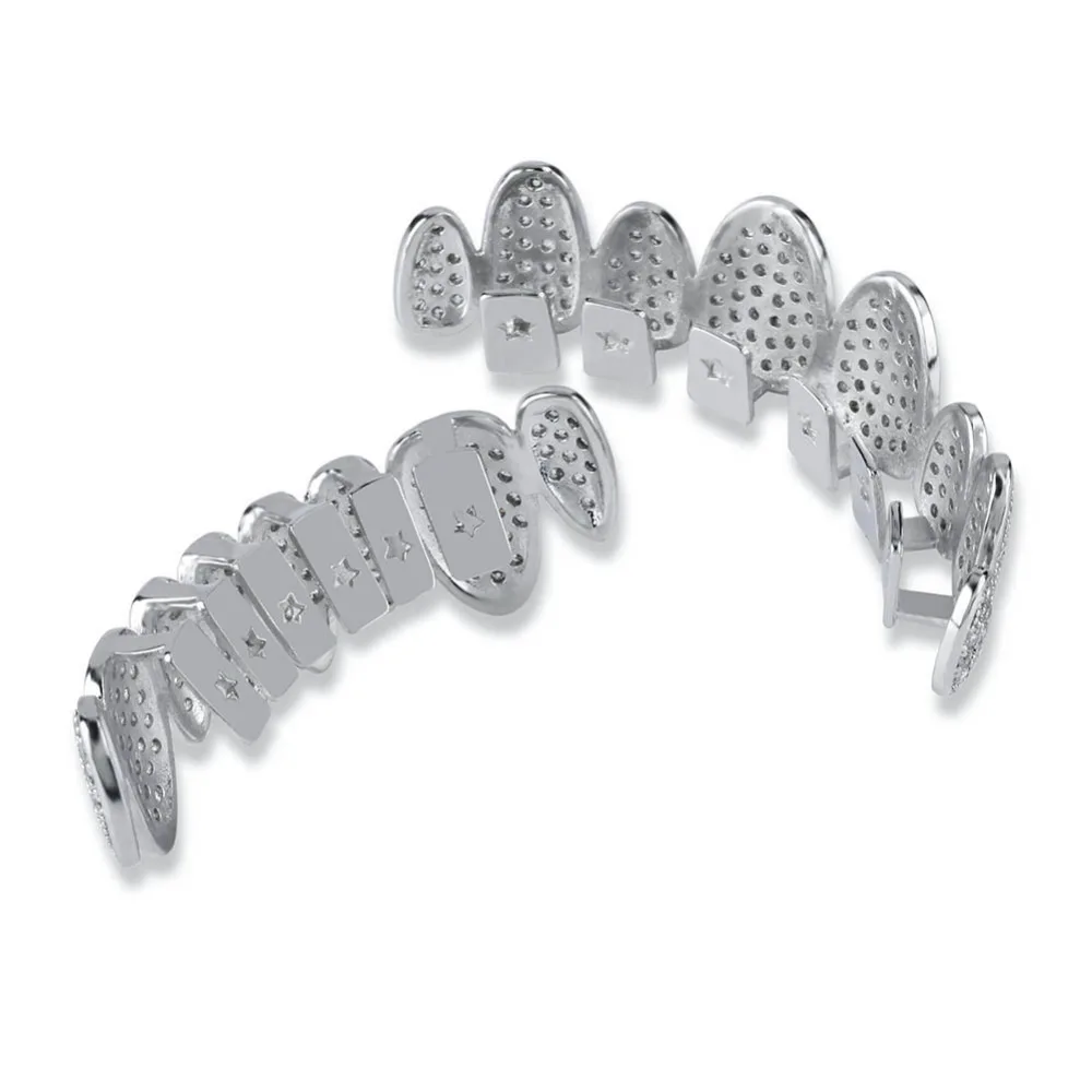 JINAO серебряный цвет Iced Out Gold Grillz ювелирные изделия с кристаллами Верхняя Нижняя решетка 8 зубов ювелирные изделия для тела хип-хоп Bling AAA кубический циркон для мужчин