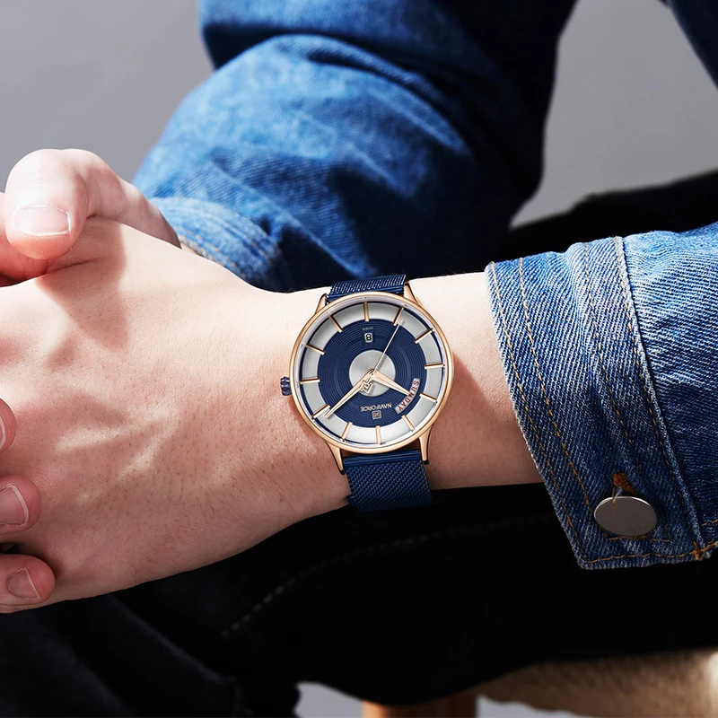Часы наручные NAVIFORCE мужские с сетчатым браслетом модные деловые
