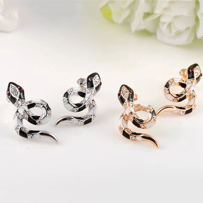 BOAKO Trendy Stud Earrings for Women Rose Gold Black Snake Female Fashion Jewelry Personality boucle d'oreille Z4 | Украшения и