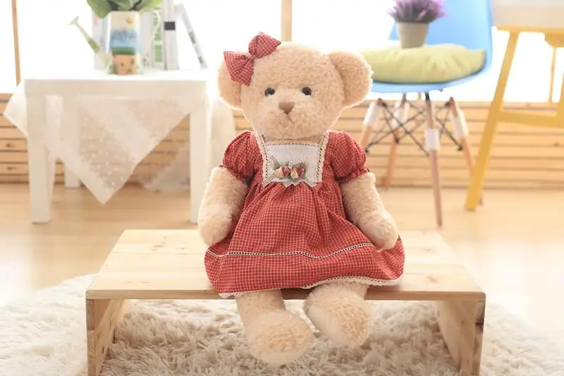 45 см 2 шт./компл. пара плюшевый мишка игрушки Kawaii мягкие куклы с клетчатая Одежда Лучший подарок на день рождения, рождественский подарок для мальчиков и девочек - Цвет: 45cm