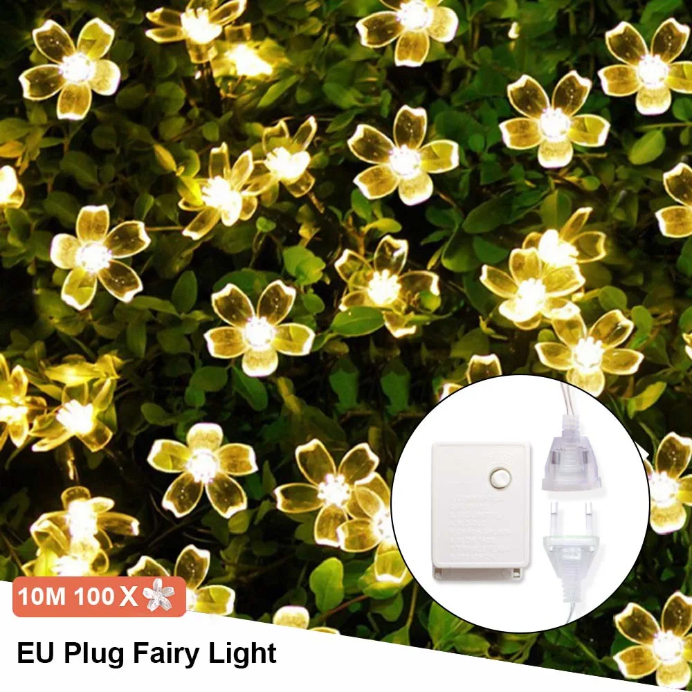 Warm White EU 10 м 100 светодиодная гирлянда USB Сказочный светильник s наружная Рождественская цветущая вишня светодиодная гирлянда лампа Свадебная вечеринка светильник украшение дома и сада - Испускаемый цвет: Warm White EU