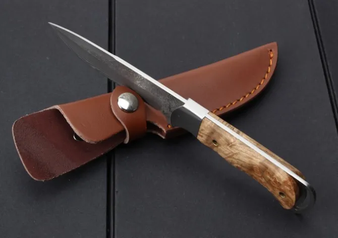 Lange Бесплатная доставка нож из дамасской стали с фиксированным лезвием лисы