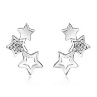 silver color five star hollow zirconstud earrings for women gift sterling silver jewelry brincos boucle doreille ves6232