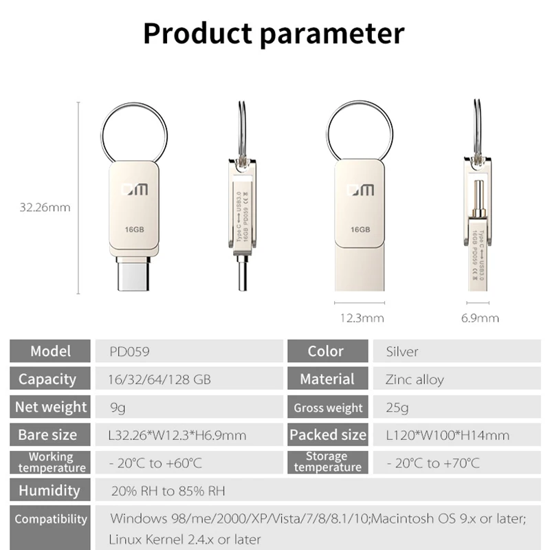 Флеш-накопитель USB DM PD059, 128 ГБ, OTG, металлический USB 3,0, 64 ГБ, флешка, 32 ГБ, Тип C, флеш-накопитель, Мини, 16 ГБ, флеш-накопитель, карта памяти