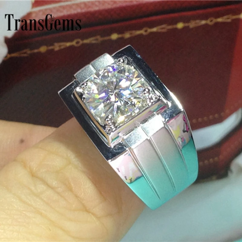 Мужское обручальное кольцо Transgems классическое из белого золота 14 к 585 пробы 1