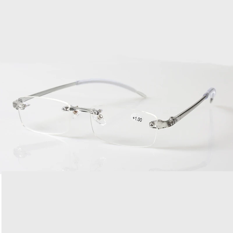 Ahora Сверхлегкий бескаркасные очки для чтения Для мужчин Бизнес смолы прозрачные линзы пресбиопические очки, аксессуары для глаз, солнцезащитные очки+ 1.0to+ 4,0 - Цвет оправы: Серый