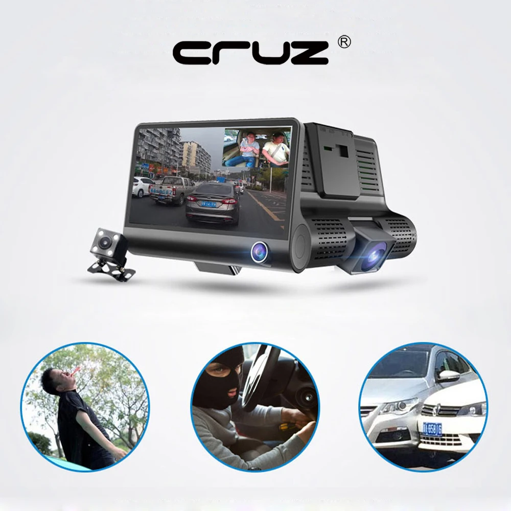 CRUZ Car DVR 3 камеры объектив 4 0 дюйма Dash камера двойной с камерой заднего вида