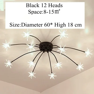 Black 12 Heads LukLoy Gypsophila Потолочная люстра современный простой дизайн гостиная ресторан спальня креативный модный светодиодный светильник - Цвет абажура: Black 12 Heads