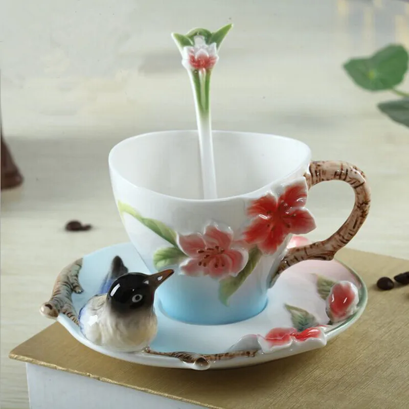 Кофейные чашки сороки цветной эмалированный фарфор кофейная чашка креативный свадебный подарочный набор для свадьбы подарок на день рождения