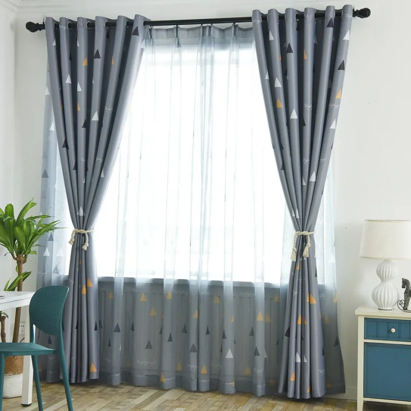 

Grey Geometric Custom Curtain Contracted Contemporary Curtains for Living Room Bedroom Shading Nordic Style Curtains