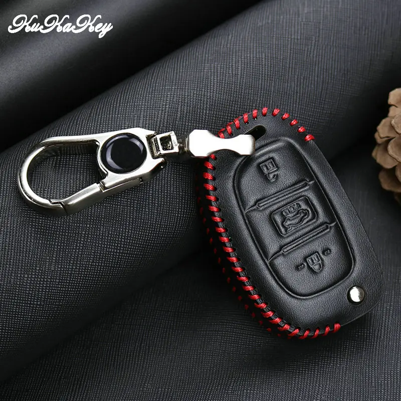 Кожаный чехол для ключей KUKAKEY 3 кнопки Hyundai I10 I20 IX25 IX35 IX45 Elantra Accent автомобильный
