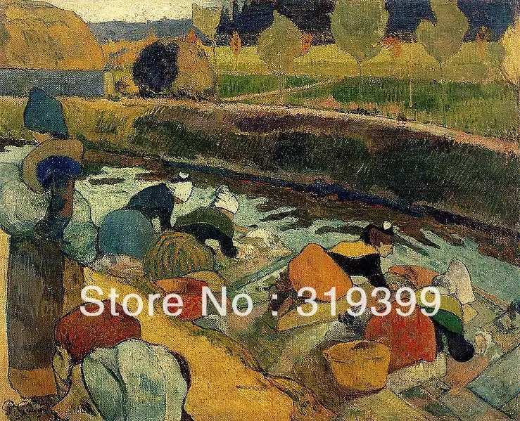Пол Гоген картина маслом Размножение на льняном холсте Washerwomen at Pont Aven Бесплатная