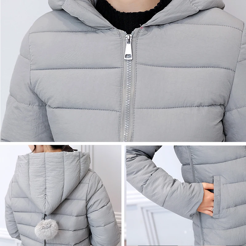 2018 женские зимние с капюшоном Длинная Куртка теплые большие размеры 3XL хлопковая
