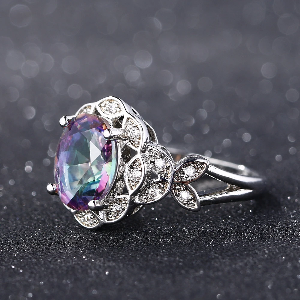 Bague Ringen, новинка, подлинный 925 пробы, серебро, Радужный топаз, обручальные кольца для женщин, дизайн в виде листа, кольцо с драгоценным камнем, хорошее ювелирное изделие, подарки