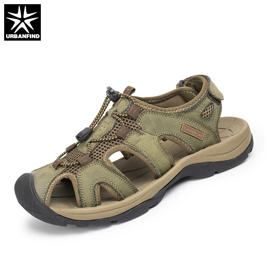 Мужские сандалии из натуральной кожи модные летние шлепанцы дышащие мужские