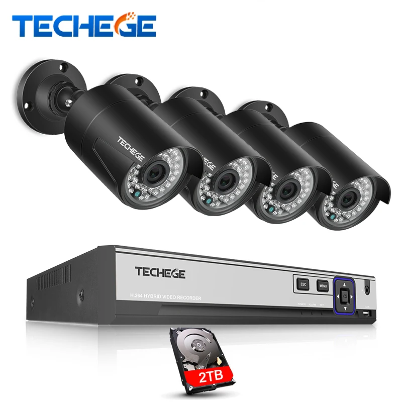 Techege H.265 безопасности Камера Системы 4CH 4MP PoE NVR комплект 4 шт. 4.0MP открытый
