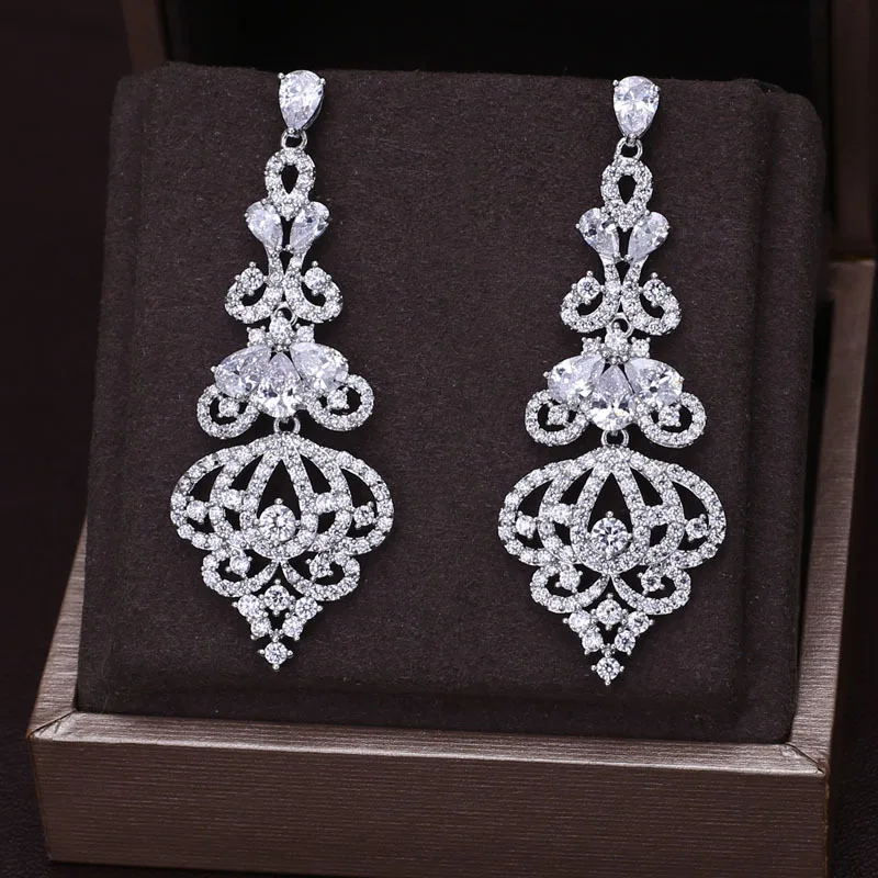 Оптовая продажа большие висячие серьги-подвески с микрозакрепкой прозрачного