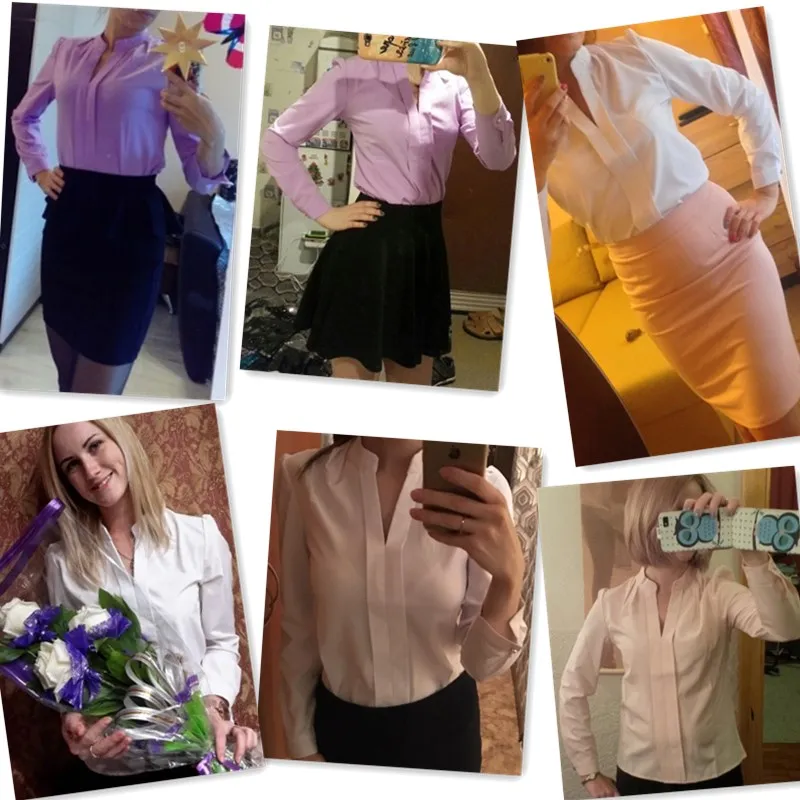 Женская шифоновая блузка с V образным вырезом и длинным рукавом|office shirt|chiffon