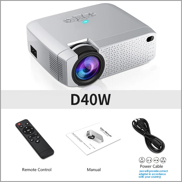 D40W AUN D40W мини-проектор, Поддержка IOS/Android телефон беспроводной синхронизация дисплей, светодиодный проектор для 720P домашнего кинотеатра, 3D проектор - Цвет: D40W