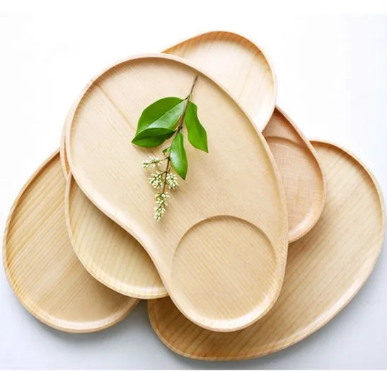 1PC Oval Cake Dish Solid Wooden Waist Shaped Plate Eco-Friendly Tableware Home Restaurant Dishes Plates with Bowl Groove ELC 007 | Дом и сад