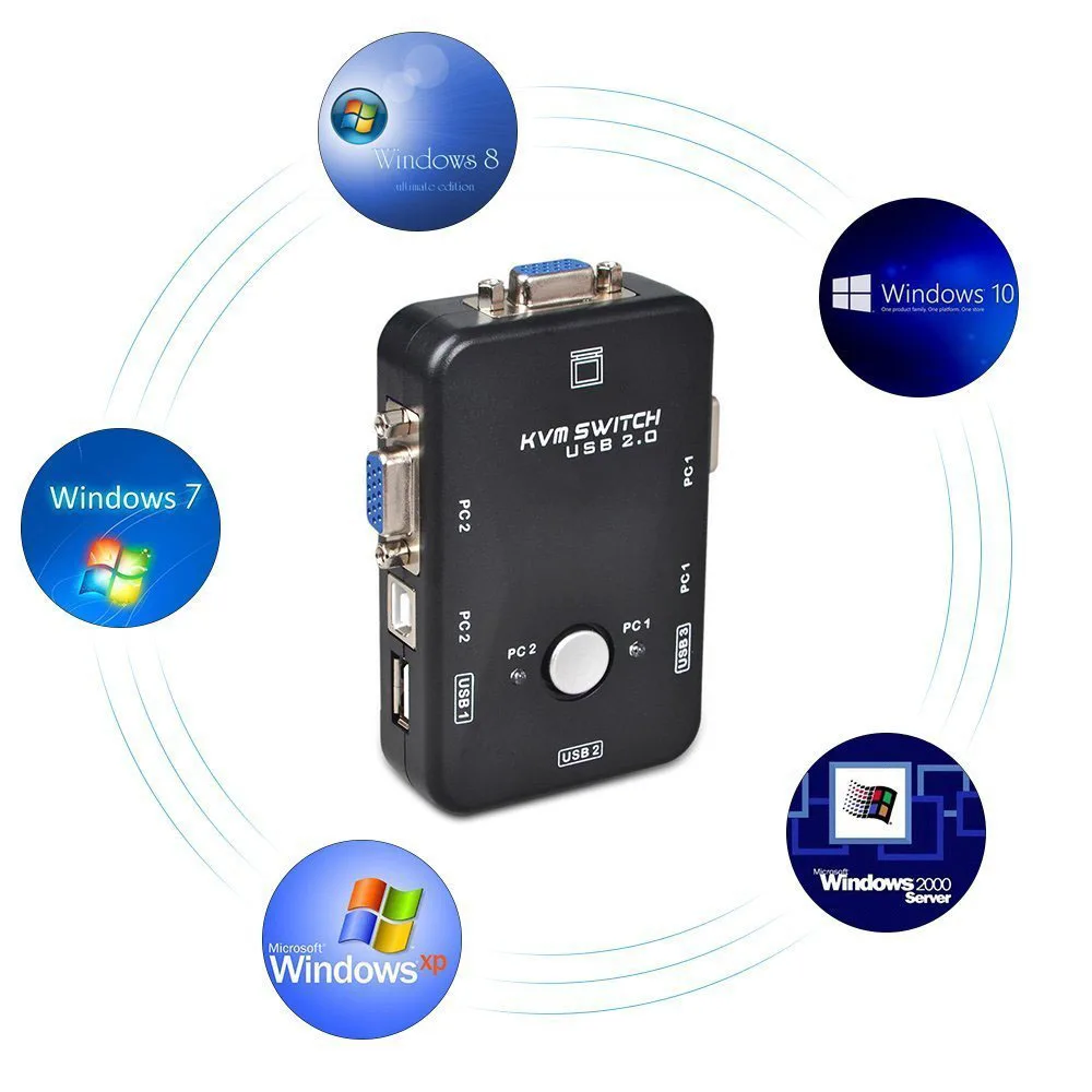 KVM переключатель 2 порта ПК монитор переключатели с USB кабелями VGA для