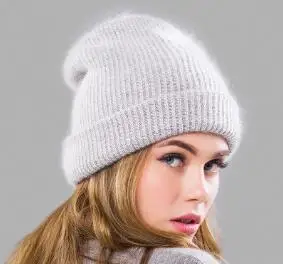 Lightgrey Вязаные шапки из кроличьей шерсти, меховые шапки для женщин, настоящие меховые шапочки, одноцветные женские зимние шапки, tbsr498 - Цвет: Lightgrey