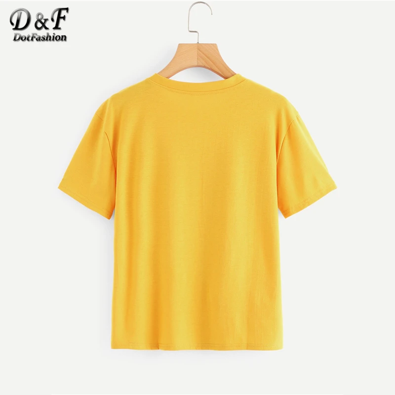Dotfashion, женская футболка с принтом горчичной фигуры, осень, модная одежда, топы, Повседневная летняя футболка с коротким рукавом в Корейском стиле