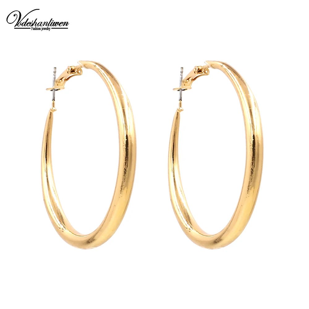 

Vodeshanliwen ZA Fashion Bohemia Gold Color Metal Hoop Earrings For Women New Design Vintage Statement Big Earrings Jewelry