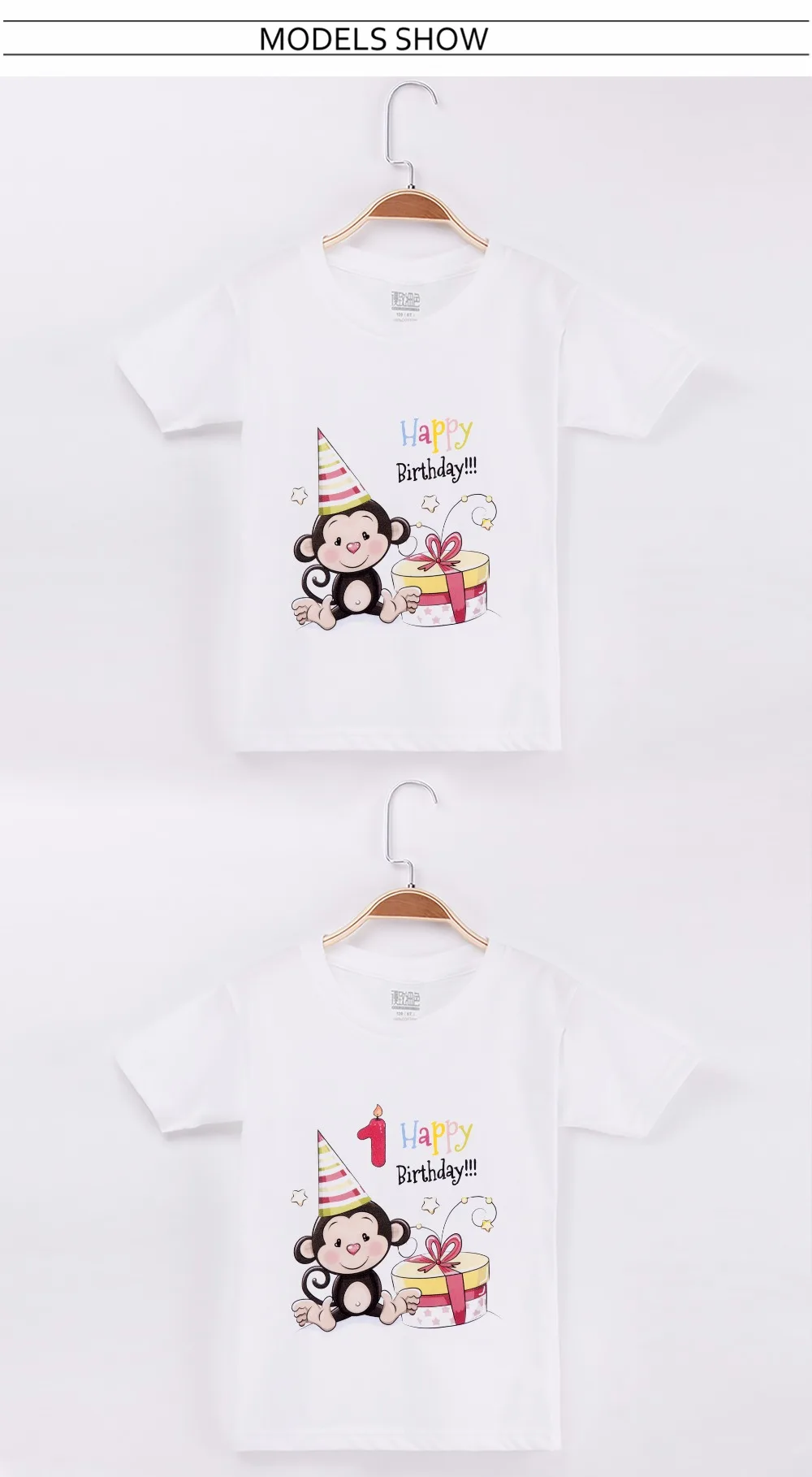 Футболка с обезьяной Kawaii одежда на день рождения для мальчиков; хлопок; комплект детской одежды с героями мультфильмов; топы для маленьких девочек; брендовые Детские рубашки