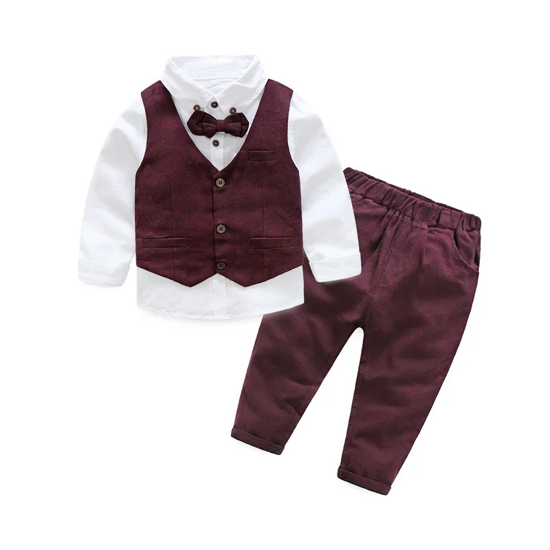 Boy Gentleman Outfits Suit 2018 Bow Tie Long Sleeve Shirt+Vest+Pants 3PCS Formal Party Clothes Toddler Kids Boys Clothing Sets |