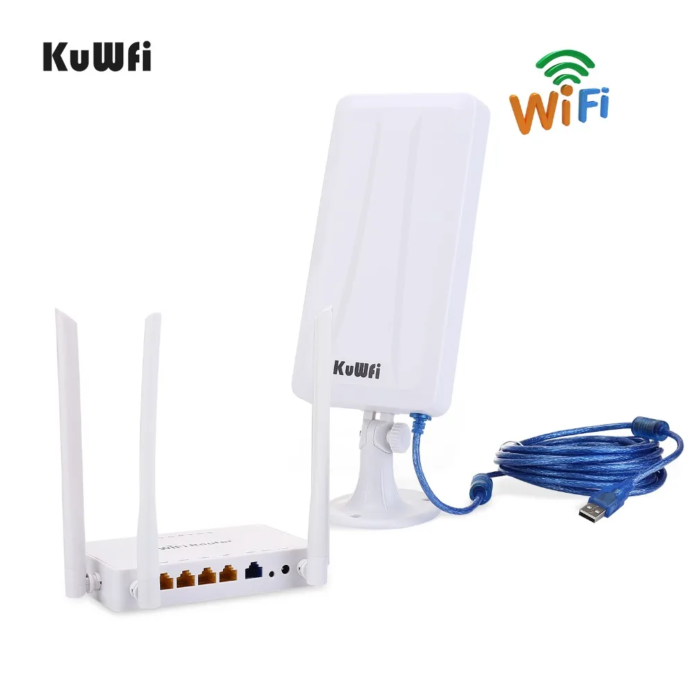 KuWFi 300 Мбит/с беспроводной маршрутизатор+ Wi-Fi USB адаптер с высоким коэффициентом усиления 300 Мбит/с Мощный Wifi роутер один комплект расширение Wi-Fi сигнала Поделиться 32 пользователей