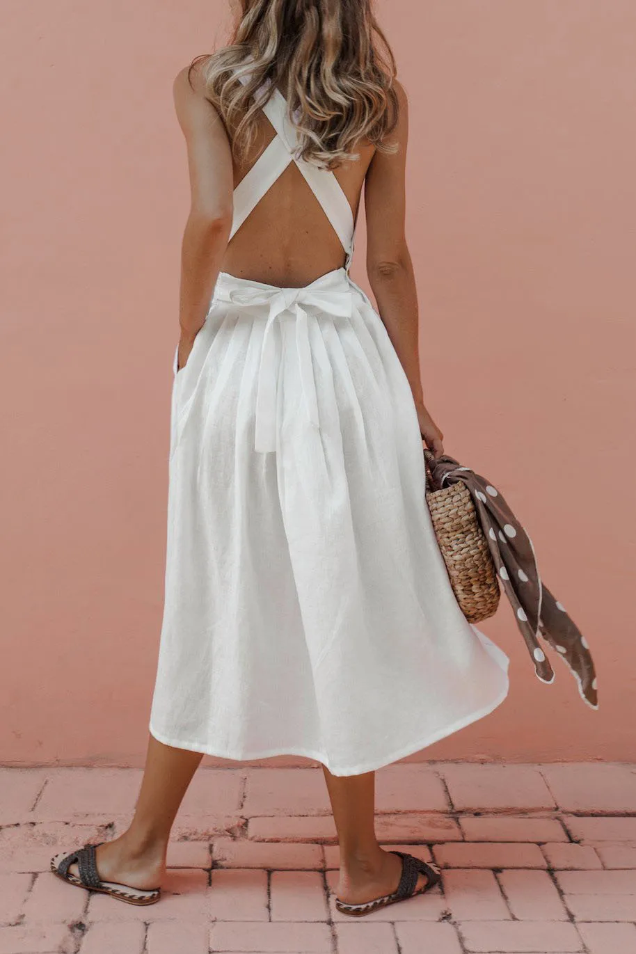 Женское длинное платье на бретельках Boho красное пляжное с открытой спиной для