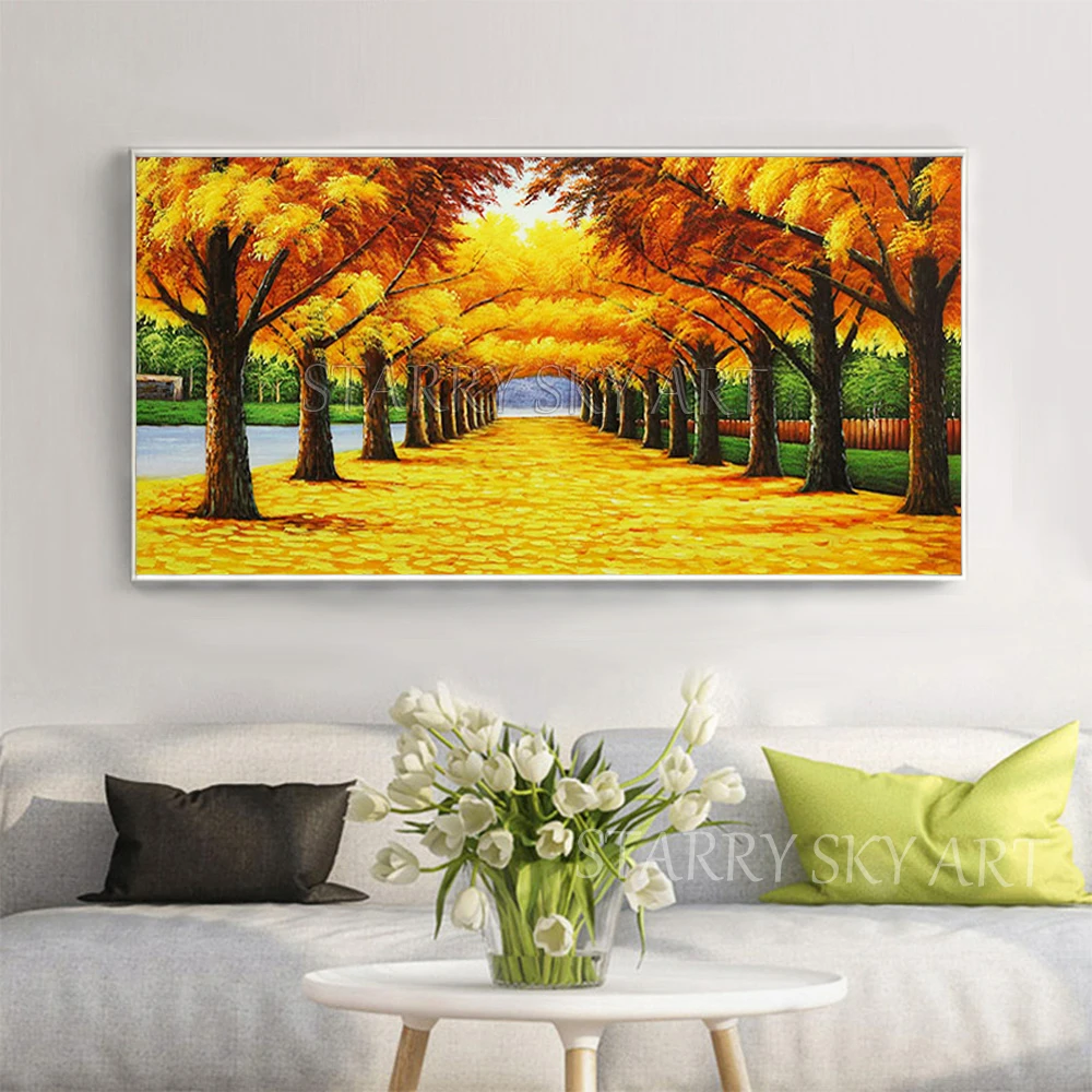 Импрессионистское золотое дерево масляная живопись Красивая настенная ручная