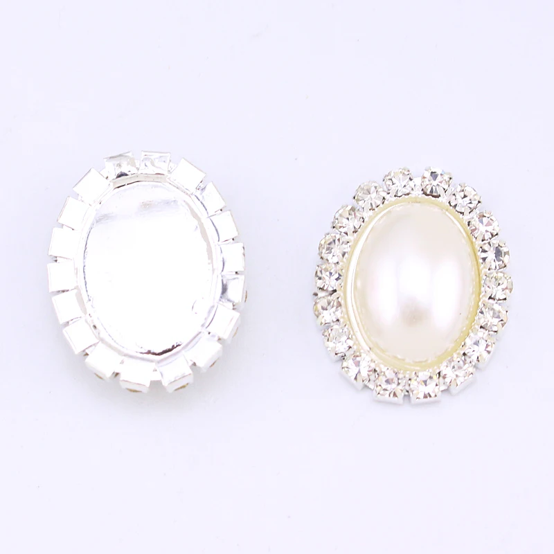 

Fashion Wedding Invitation Accessory 20*25MM Button Flat Back Embellishments Pearl Rhinestone Stone Metal Sheet Adhesive NK055
