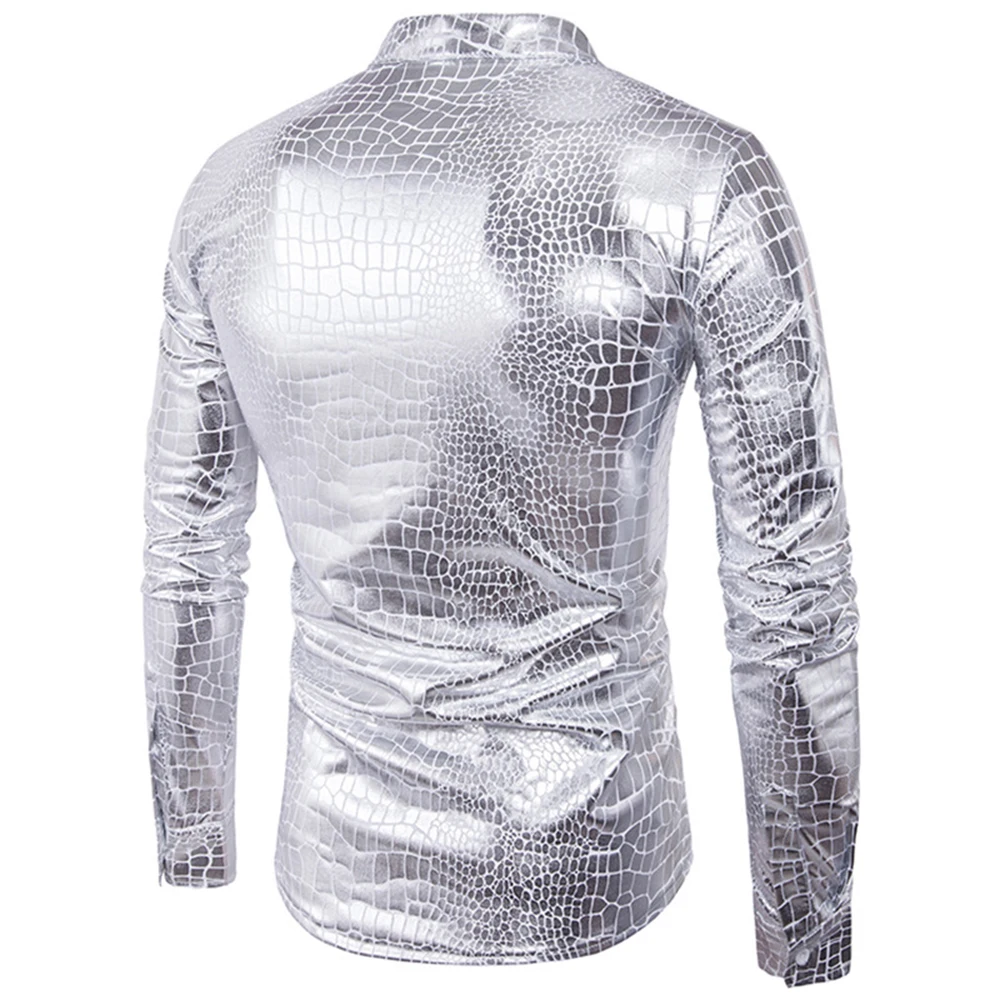 Helisopus модные мужские рубашки эластичная металлическая блестящая рубашка панк с