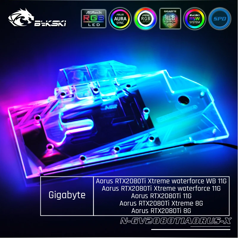 Bykski N-GV2080TIAORUS-X, полное покрытие видеокарты водяного охлаждения блок для Gigabyte AORUS RTX2080Ti Xtreme 11G/8G