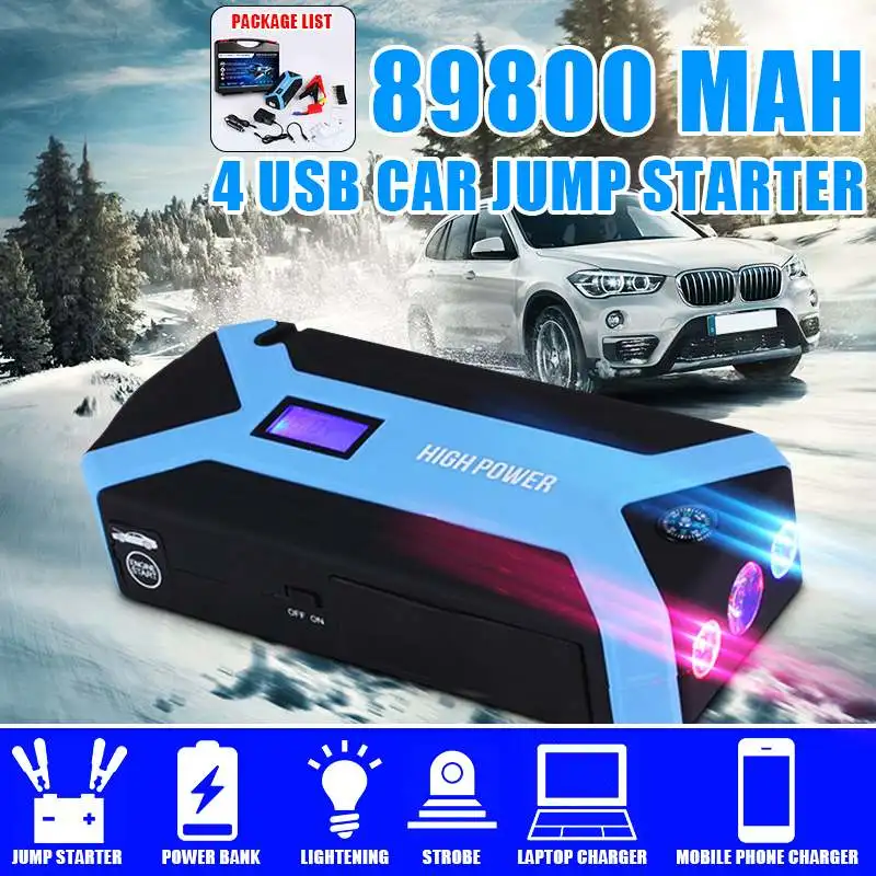 Многофункциональное автомобильное пусковое устройство power Bank 89800mah 12V 4USB 300A переносной Аккумуляторный усилитель бензиновое дизельное зарядное устройство пусковое устройство