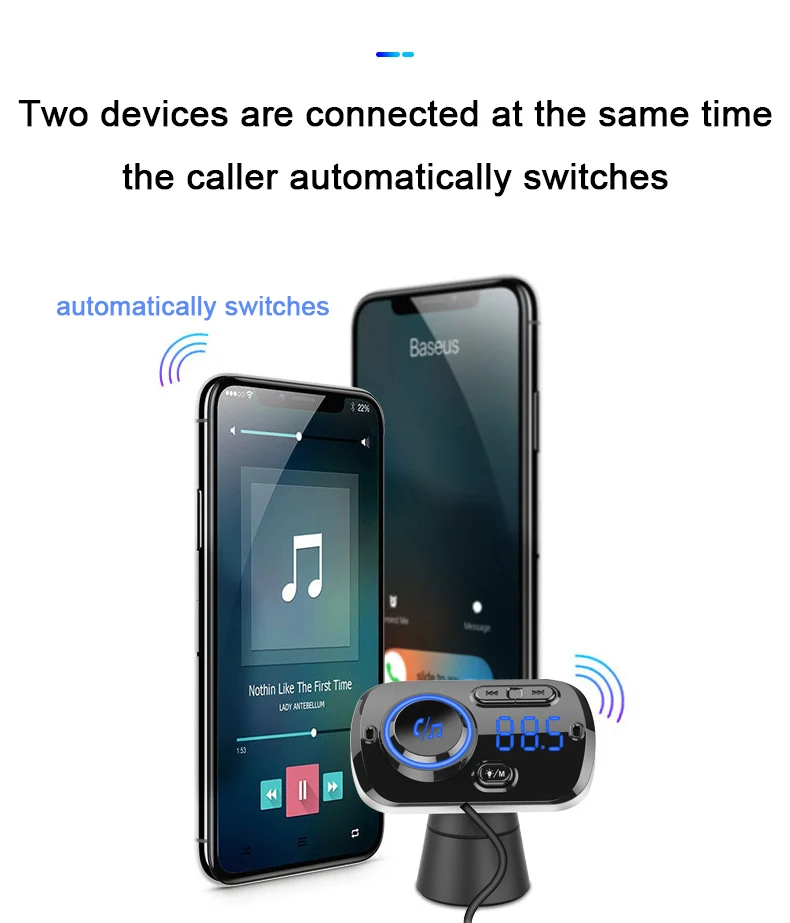 Громкая связь Bluetooth автомобильный комплект динамик авто беспроводной динамик телефон QC3.0 Быстрая зарядка fm-передатчик атмосферный светильник mp3-плеер