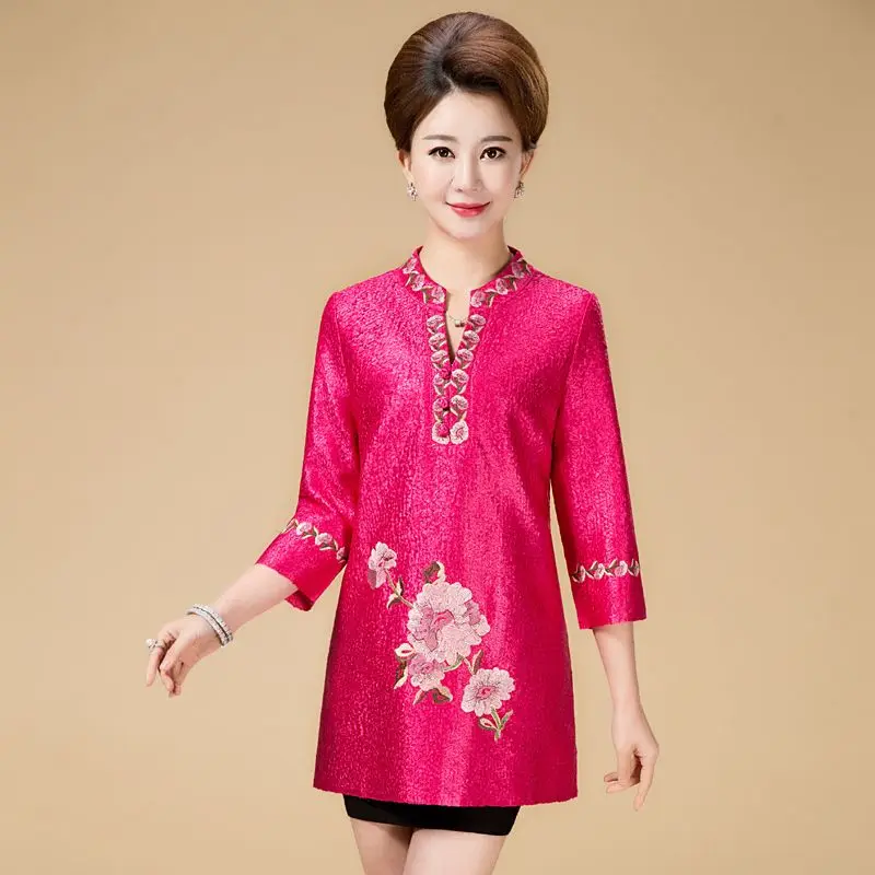 

New fashion autumn cheongsam style Tang suit top Chinese traditional women clothing top vintage dress plus size qipao blouse